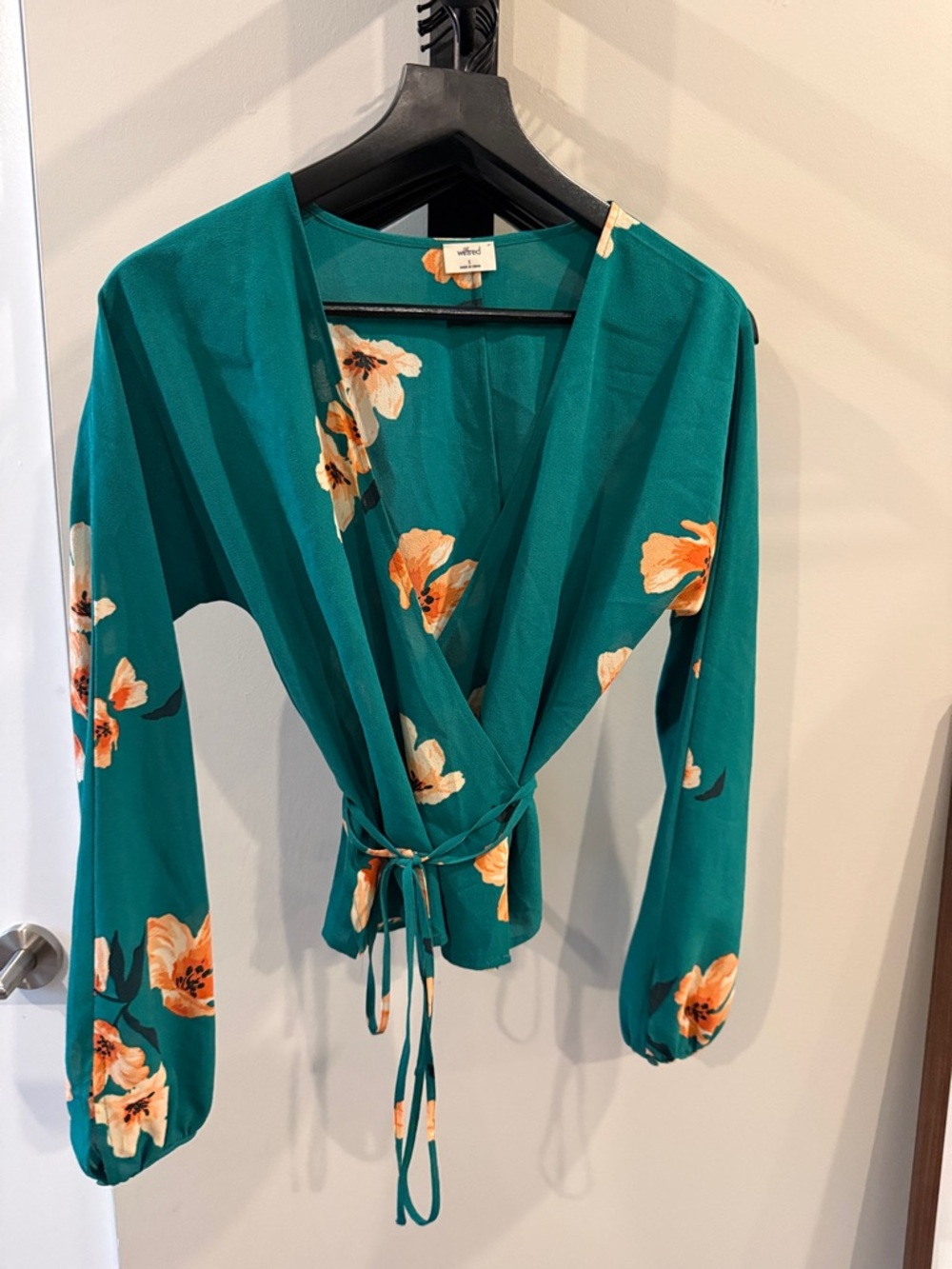 Wilfred Teal Floral Wrap Blouse with Tie